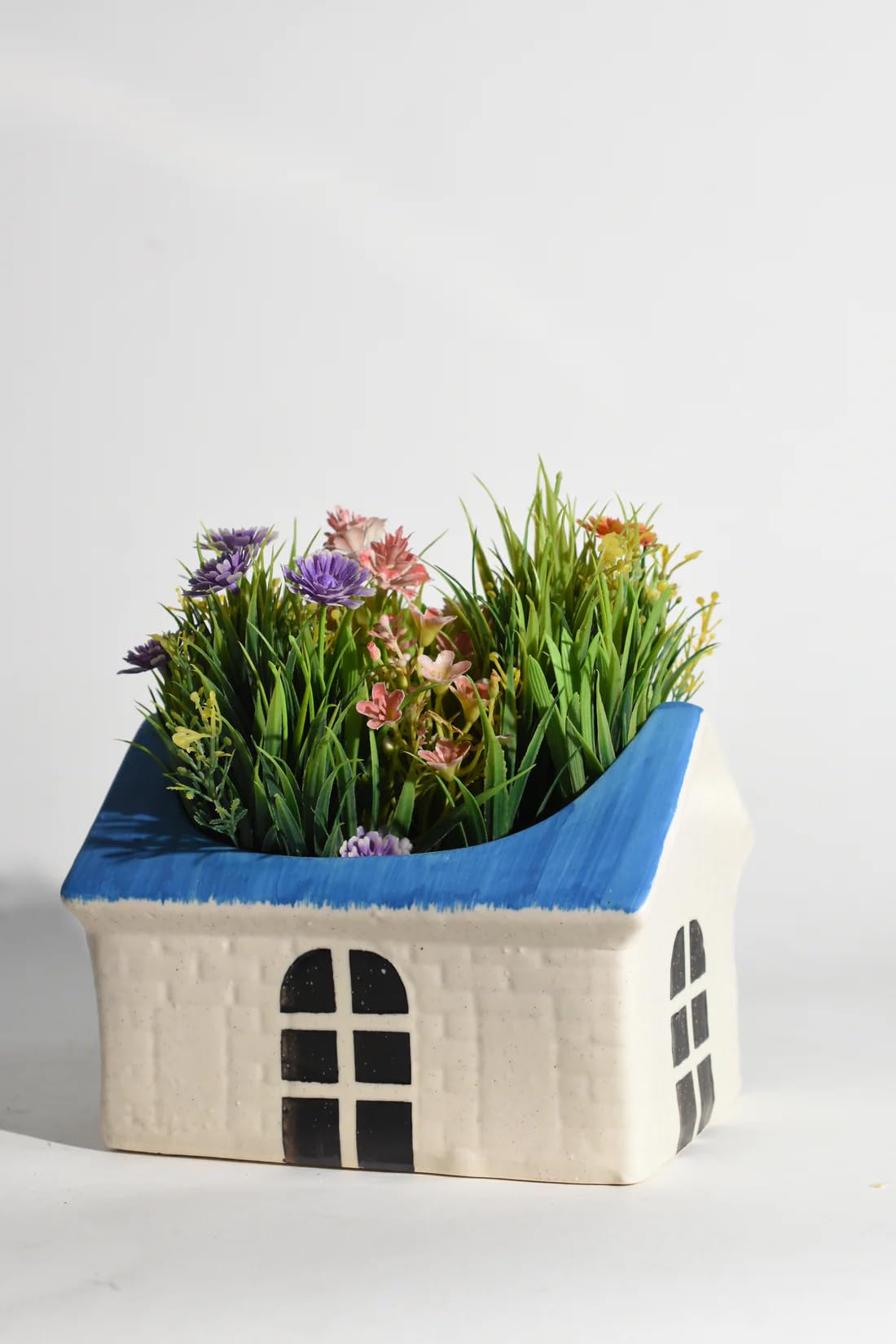 KHURJA POTTERY Small House Planter for Home, Office, Living Room, Bedroom, Bathroom, Kitchen, Dining Room, Entryway, Porch (Blue) (B0D9D6DC2Q) Amazon Price History, Amazon Price Tracker