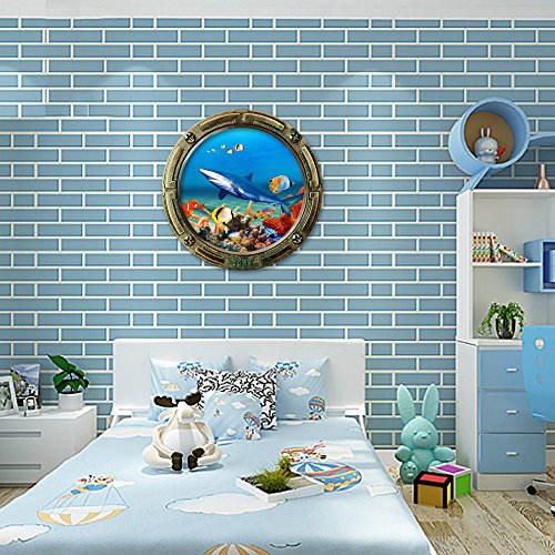 Boodecal Unsersea Series Porthole Fake Window Removable Wall Decals Swimming Shark Art Sea Fish Waterproof Wall Stickers For Childrens Playroom Nursery Bathroom 18 Inches X 18 Inches #TOP1