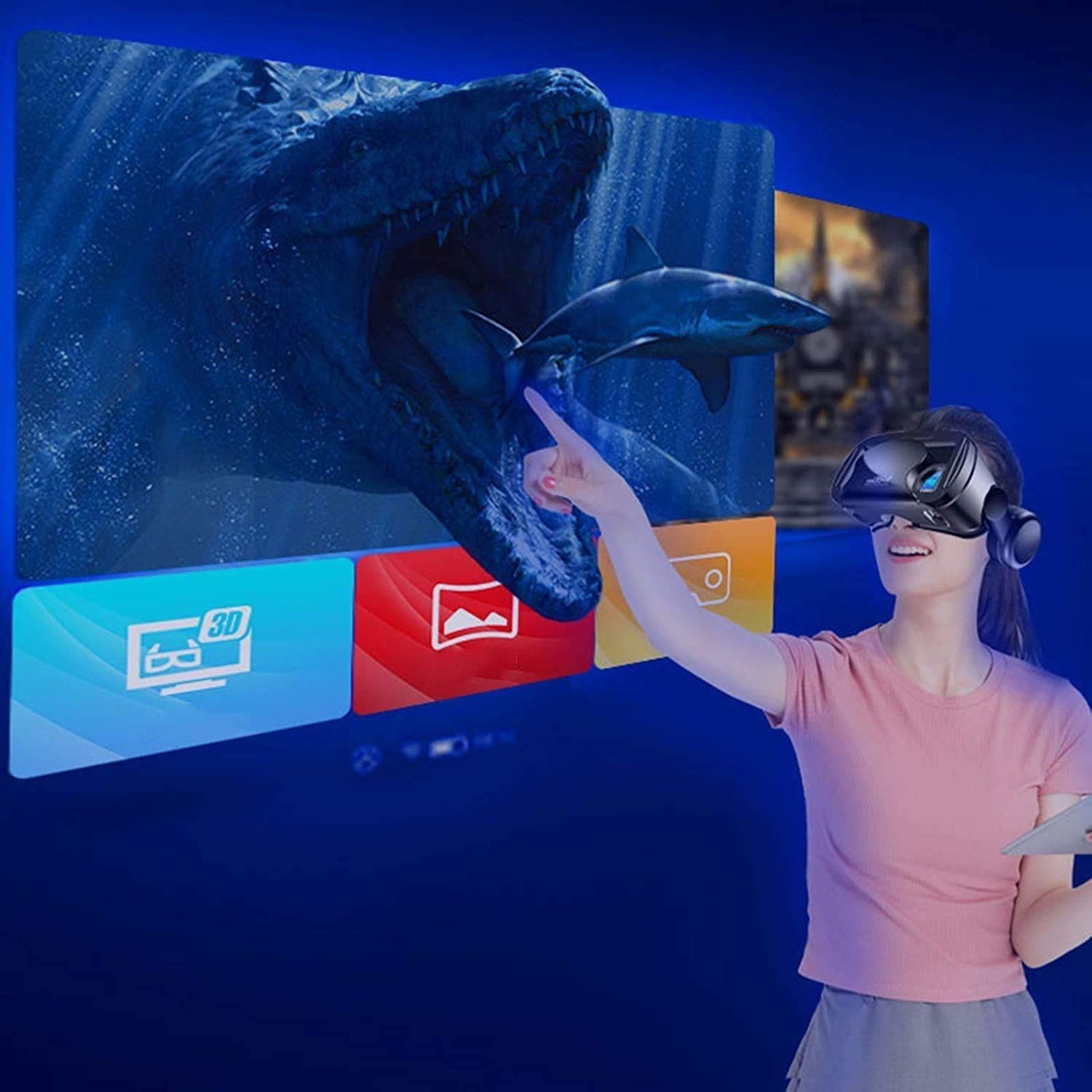 VR. Auricolare, Lente protette per Occhio Anti-Blu Compatibile con iOS e telefoni Android Regolabili VR. Bicchieri