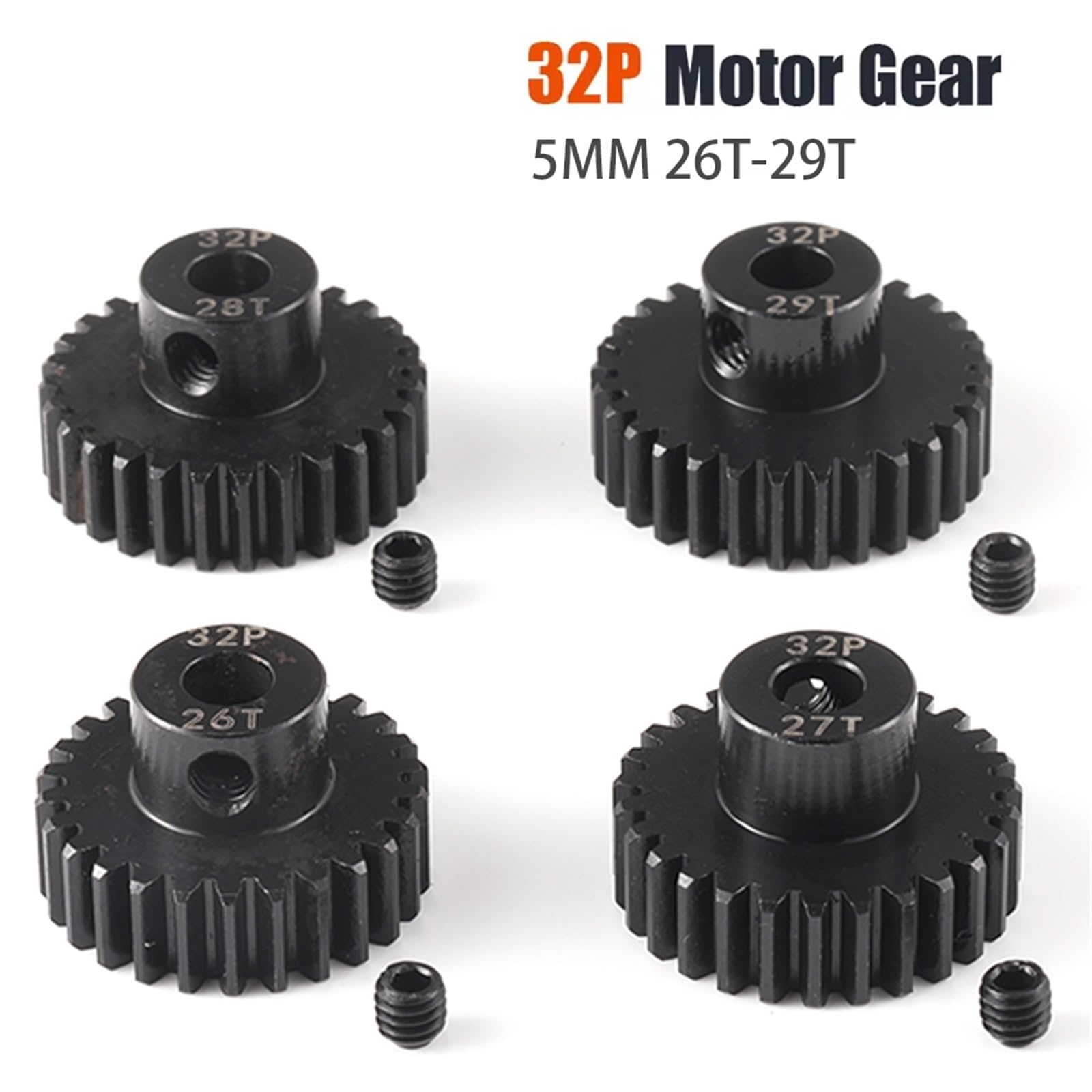 MIXVZARF RC Upgrade Accessories for Traxxas for Slash for E-Revo for Summit 1/10 32P 5mm 13T-21T Pinion M0.8 11mm 54T Big Gear Steel Motor Gear Replacement RC Car Parts(26-29T)