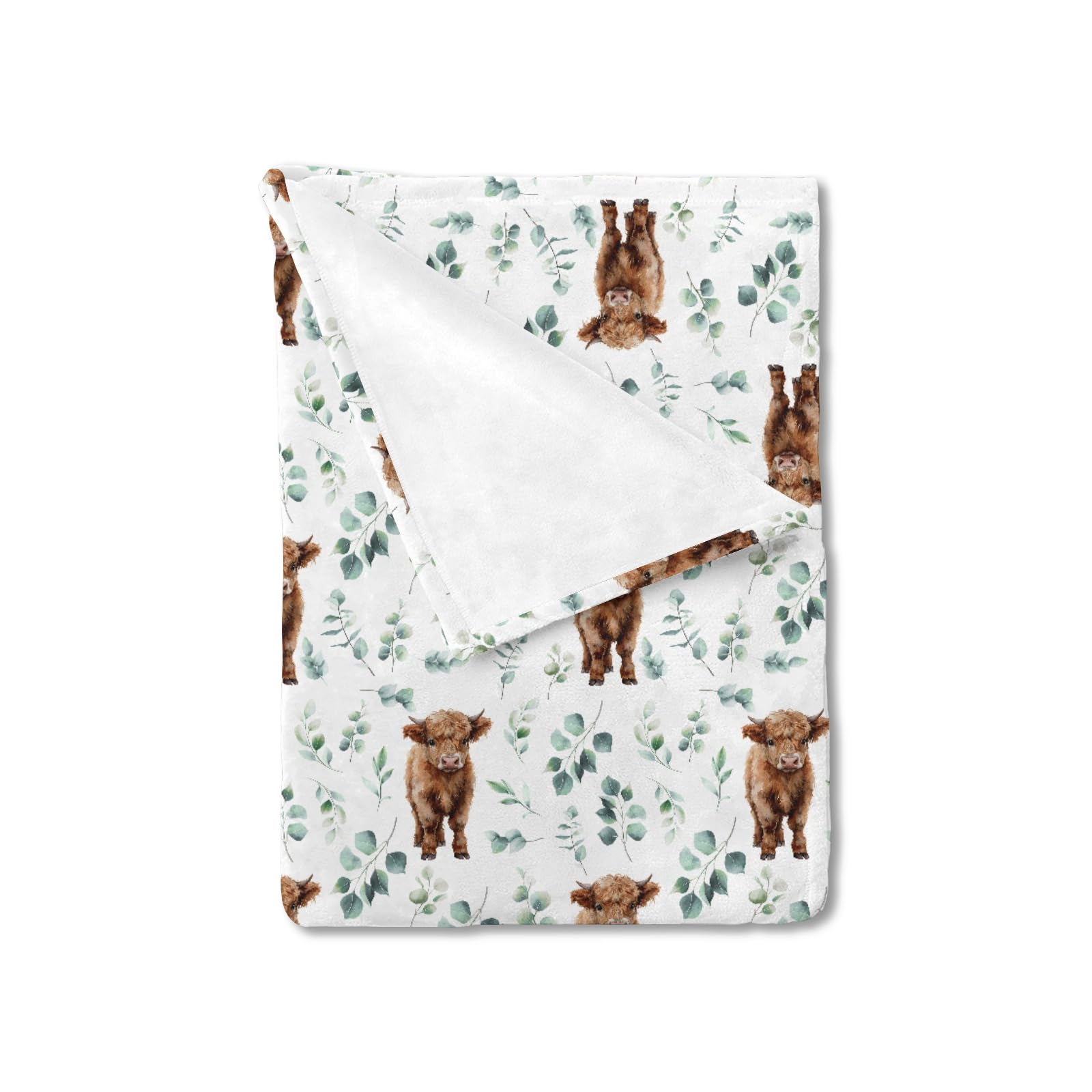 HawSkgFub Baby Toddler Boy Girl Highland Cow Eucalyptus Leaves Neutral Blanket Gift, Nursery Farm Animal Flannel Fleece Swaddling Blankets, Western Yak Soft Newborn Baby Shower Kids Crib Bedding 30x40