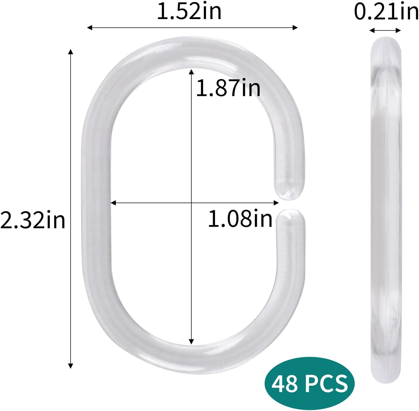 48Pcs Plastic Shower Curtain Hooks C Shaped Shower Curtain Clear Rings