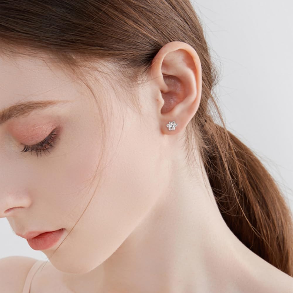 Cute 20g Paw Dog Cat Print Screw Flat Back Small Stud Earrings for Women Teen Girls Simple Stainless Steel Silver Gold Plated Animal Cartilage Tragus Piercing Little Studs Hypoallergenic Fashion Jewelry Birthday Gift - Image 6