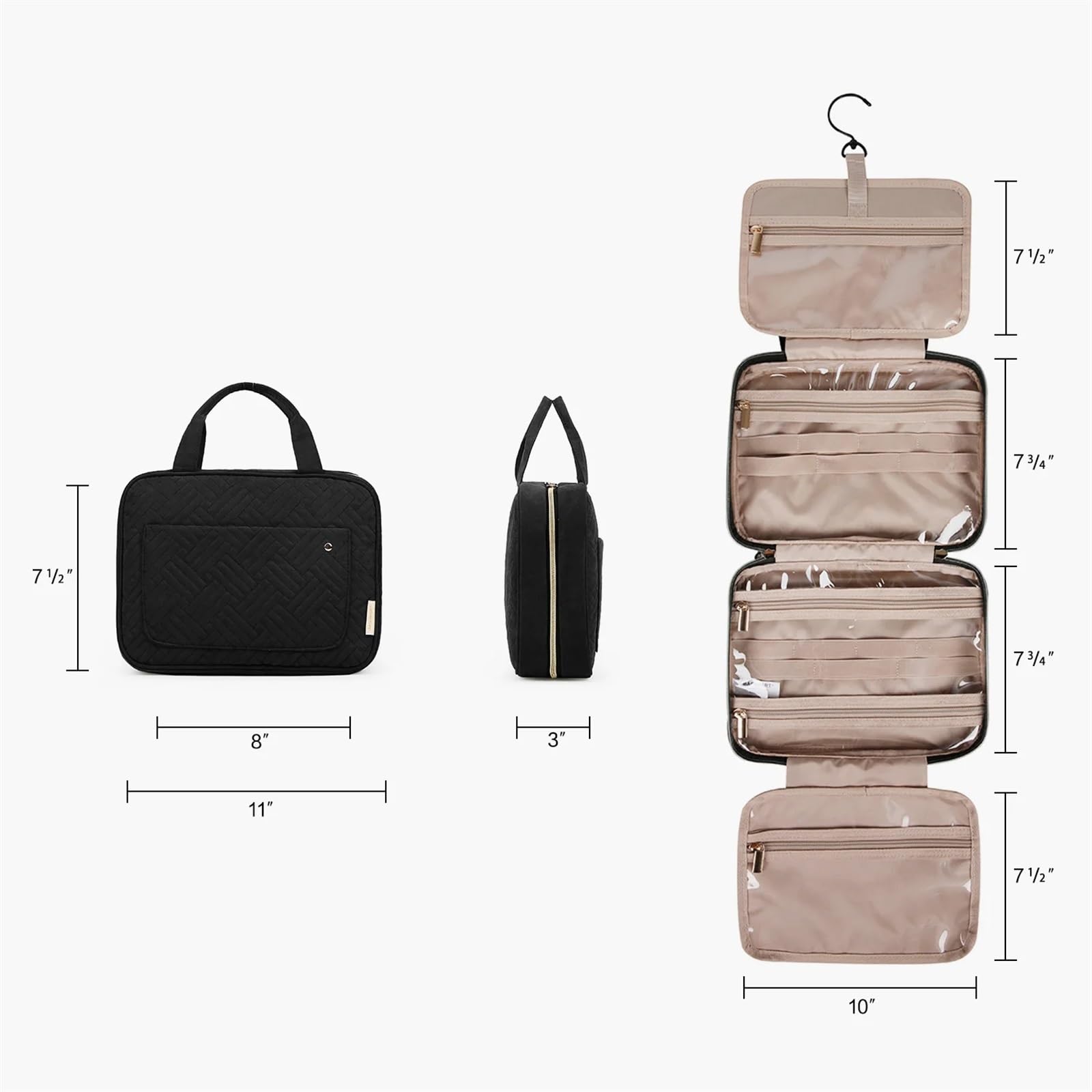 Neceser de Viaje Neceser de Maquillaje con Gancho for Colgar, Neceser Resistente al Agua, Organizador de Viaje for artículos de tocador organizadores de tamaño Completo(Yellow,M)