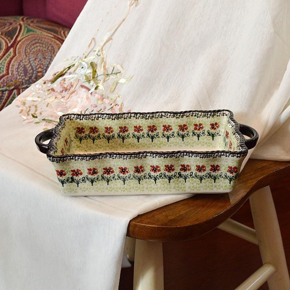 Naczynie do pieczenia Ceramiczna forma do pieczenia z podwójnym uchwytem i zaokrąglonymi krawędziami, regularne wzory kwiatowe, naczynia Naczynie do lasagne