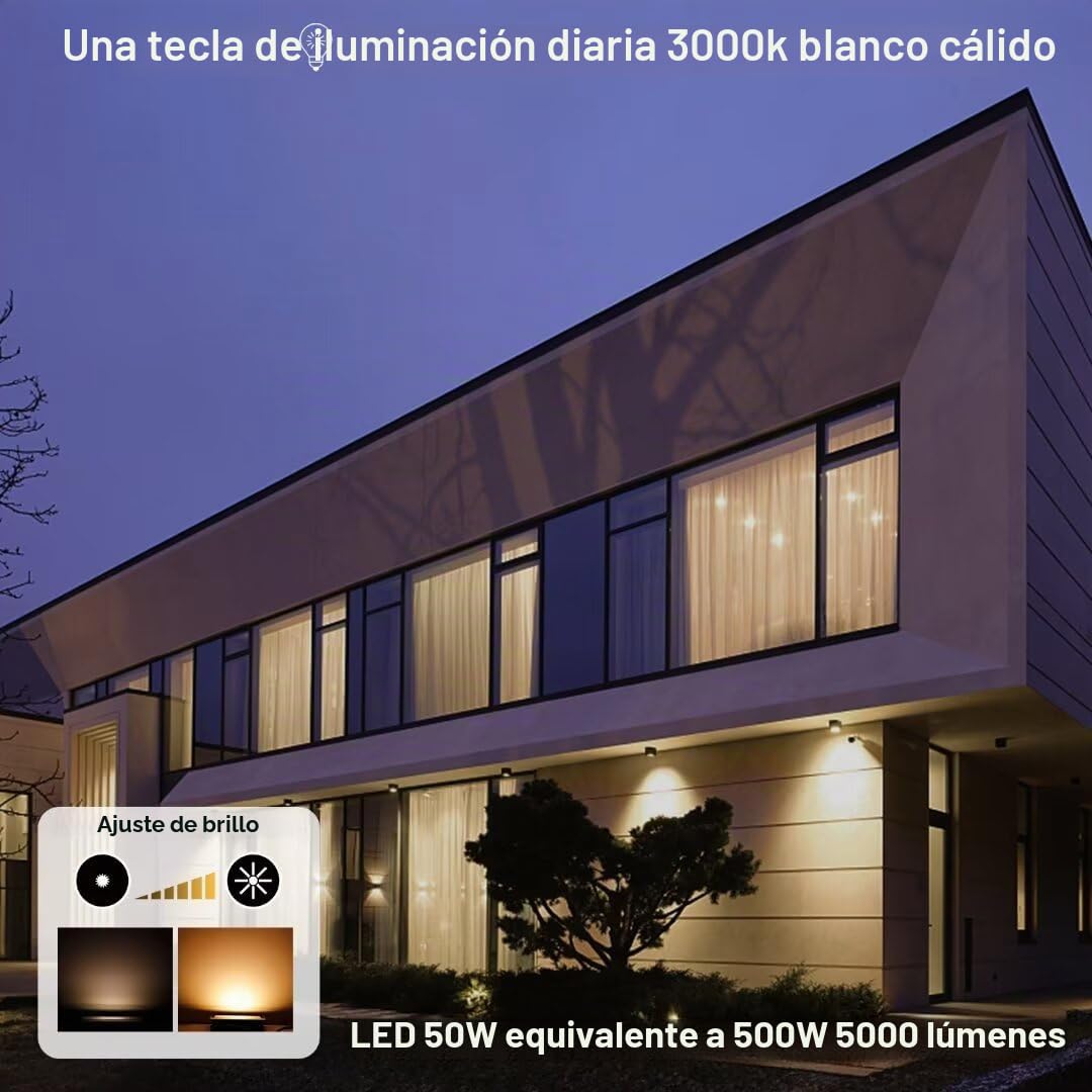 Foco LED para exteriores 50W RGBW 5000LM, Foco de cambio de color RGBW, equivalente a 500W, luz de inundación RGB blanca cálida de 2700K Iluminación de caminos (paquete de 2)