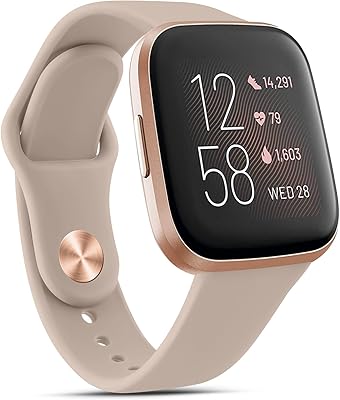 VANCLE Silicone Bands Compatible with Fitbit Versa 2 Bands for Women Men, Soft Breathable Sport Replacement Wristbands for Fitbit Versa 2 / Fitbit Versa/Versa Lite/Versa SE (Milk Tea)
