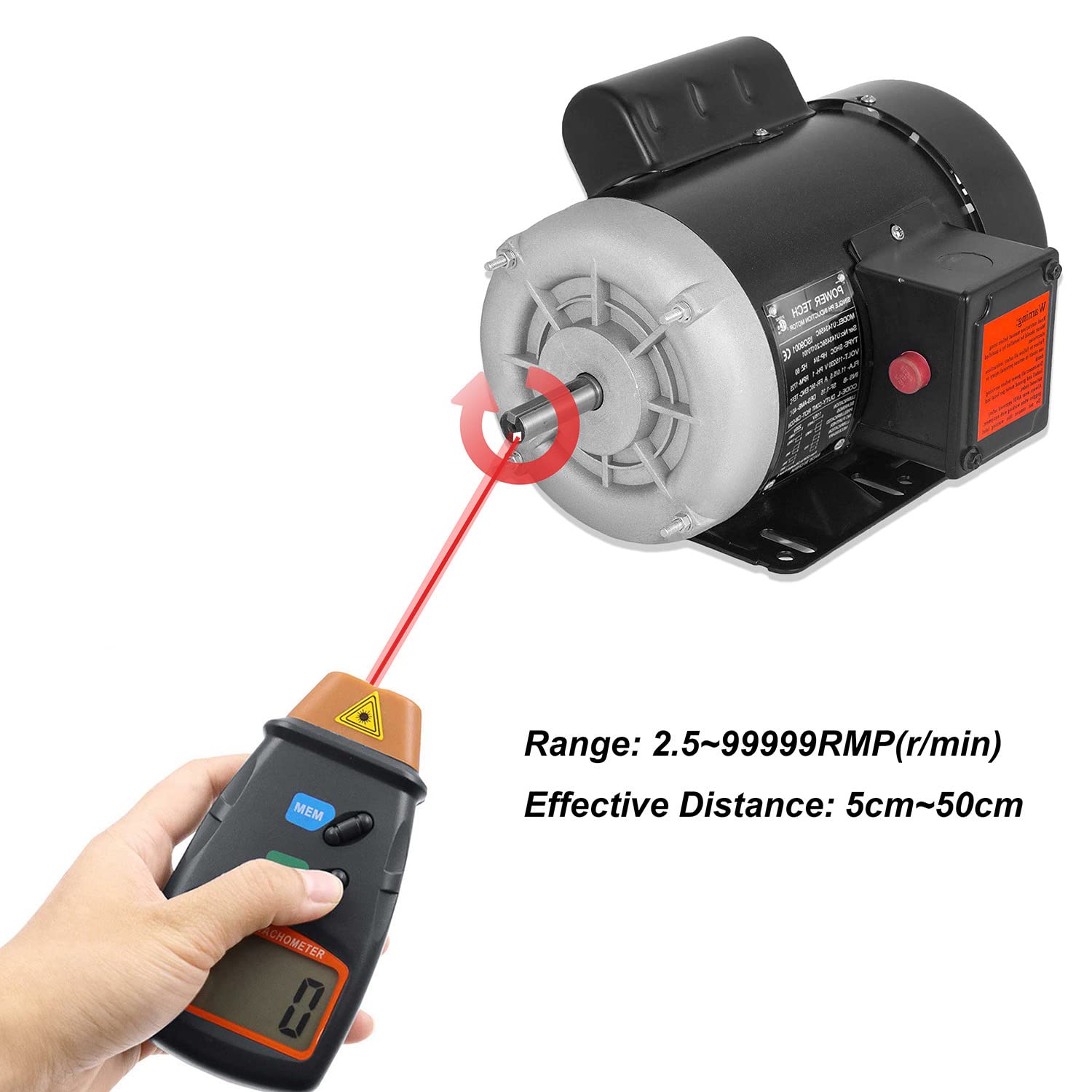 Mengshen Tachymètre Numérique Laser Sans Contact 2,5-99999 Tr/Min | Mesure De La Jauge De Vitesse De Rotation Avec Bande Réfléchissante Pile 9V Incluse
