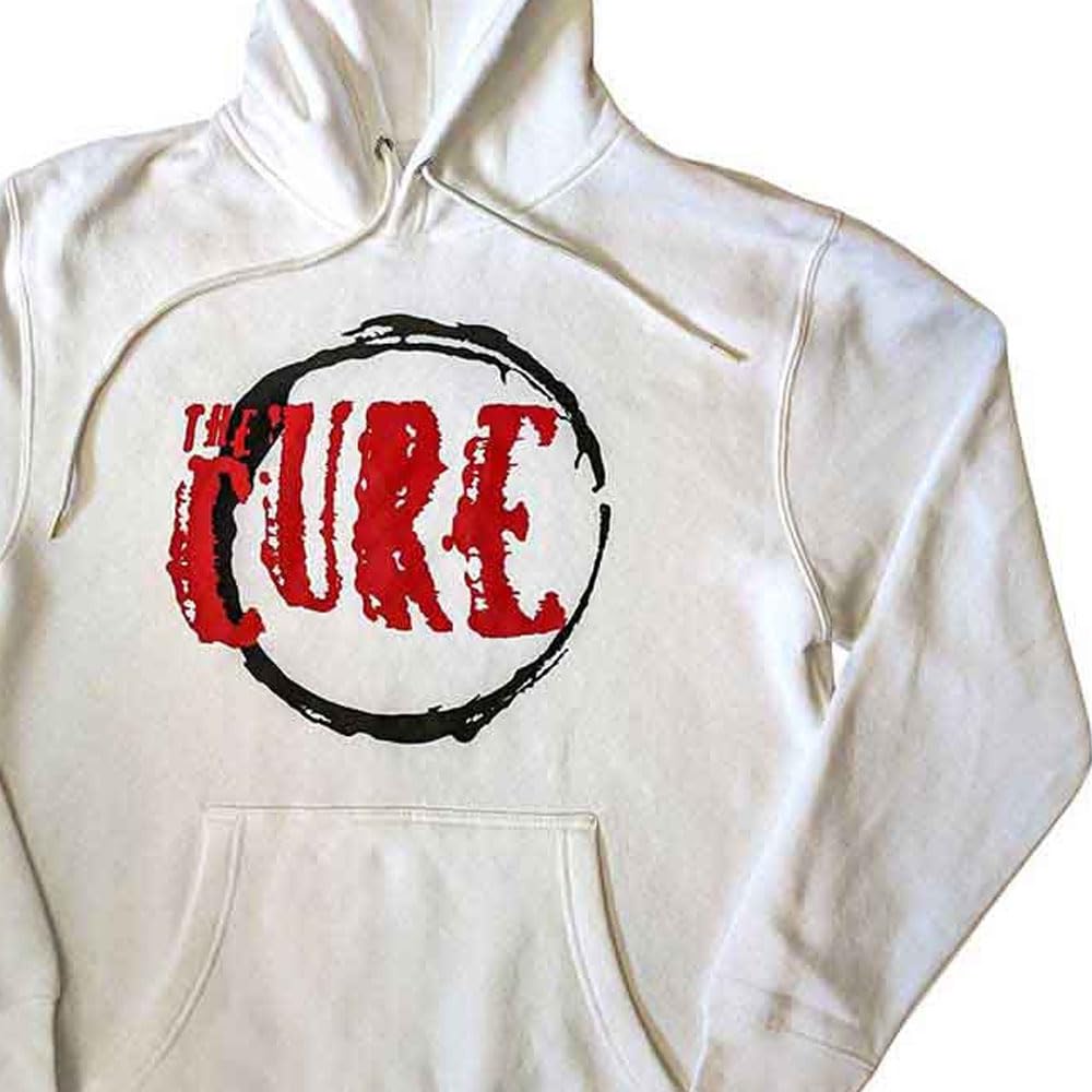The Cure Felpa Con Cappuccio Circle Band Logo Nuovo Ufficiale Unisex Bianca