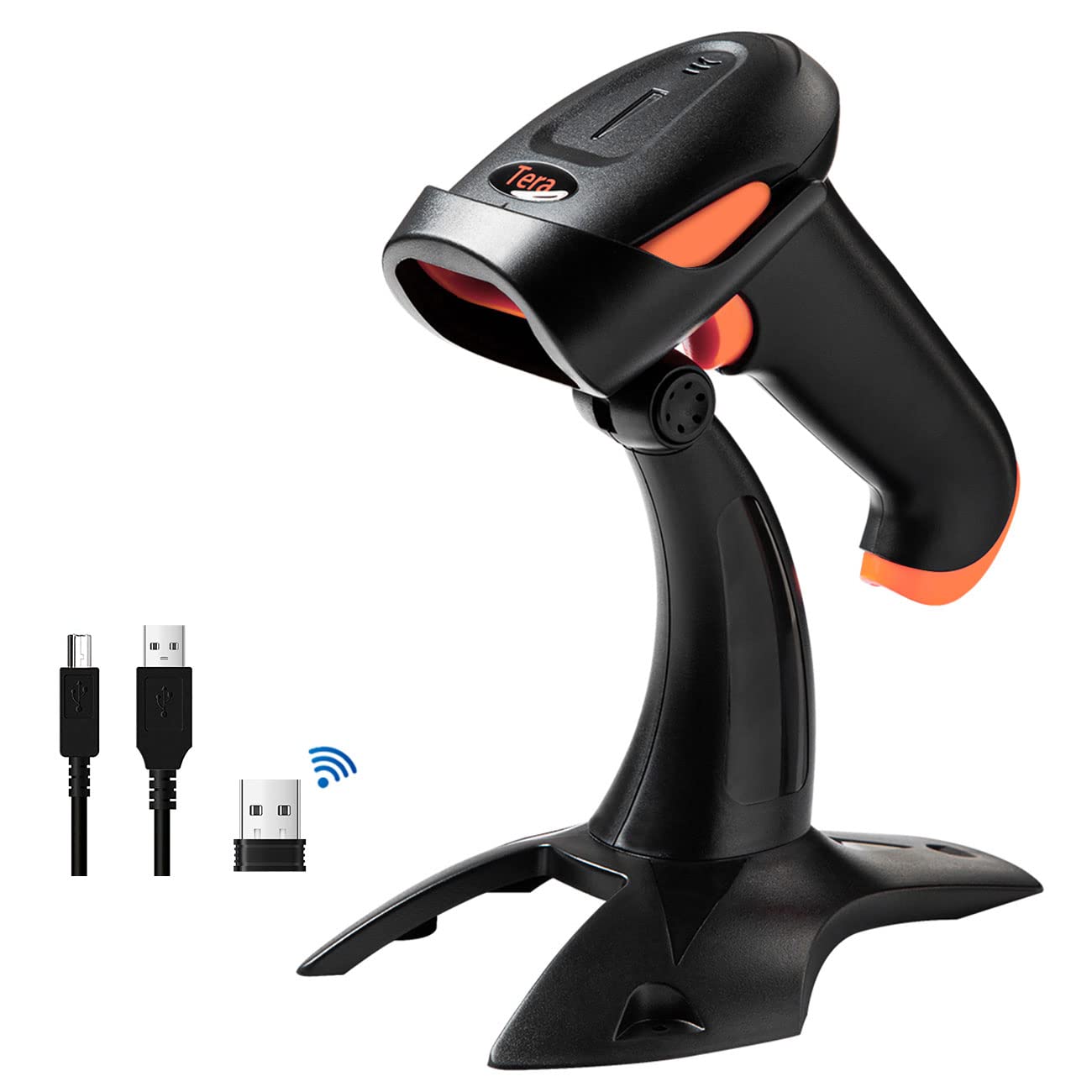 Tera Skaner kodów kreskowych 1D 2D QR 3 w 1 Wireless 2.4 GHz/Bluetooth/USB przewodowy czytnik kodów kreskowych ze stojakiem/uchwytem, HW0001