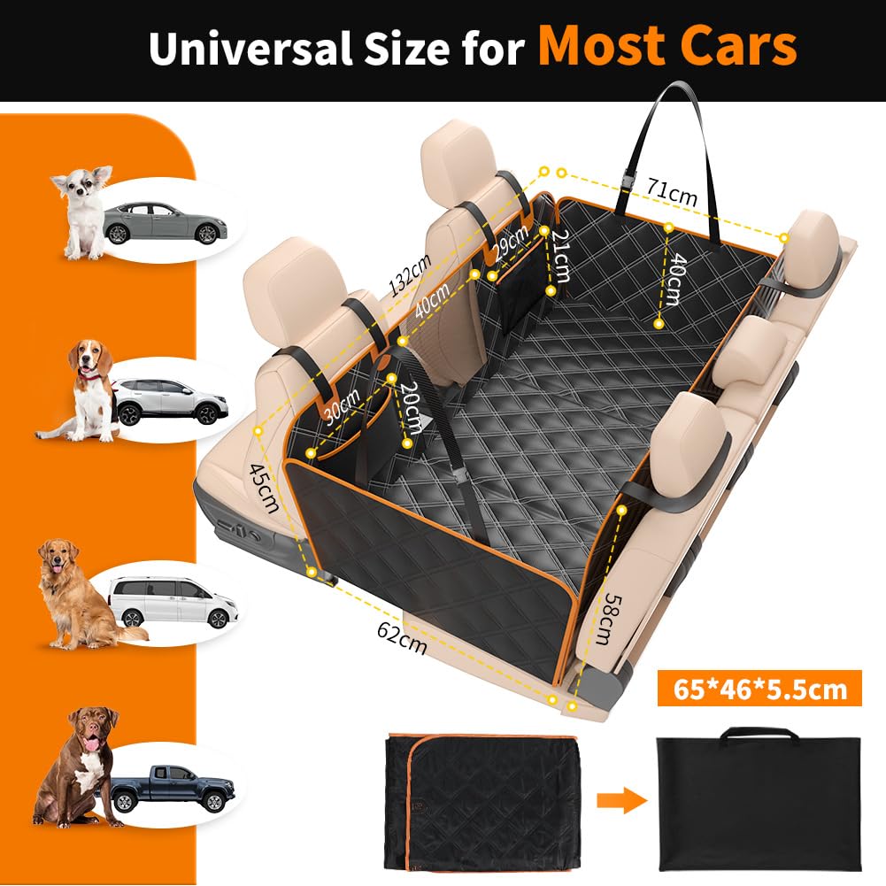 KYG Extensor de Asiento Trasero para Perros Soporta 500lbs Funda Asiento Coche Perro Impermeable e Antideslizante Protector Coche Perro con Ventana de Malla Visible para Coche SUV Camión 132x62x40 cm