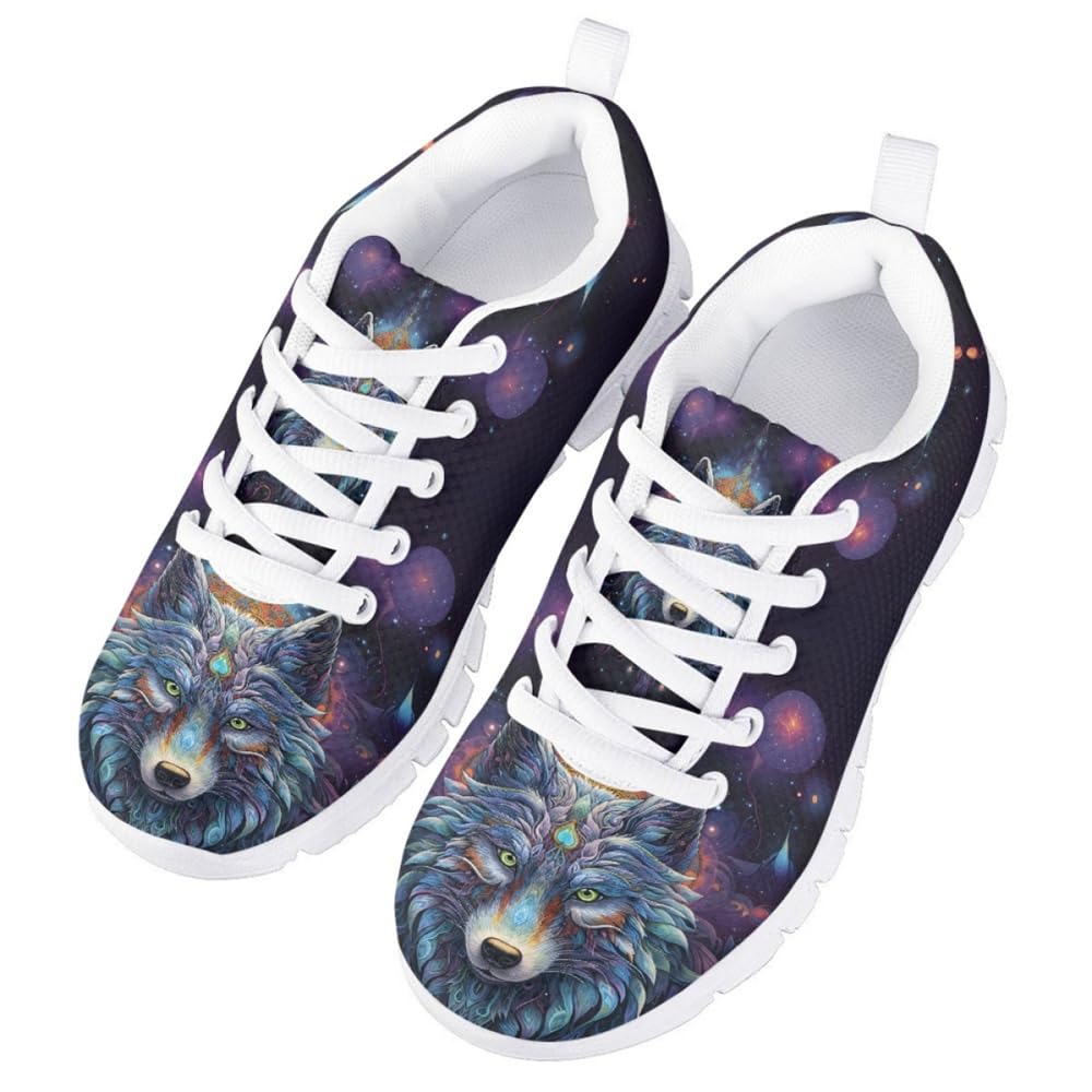 ENLACHIC Boys Girls 3D Purple Wolf Print Lightweight Lace-Up Tennis Shoes Running Walking Athletic Sneakers Size 13