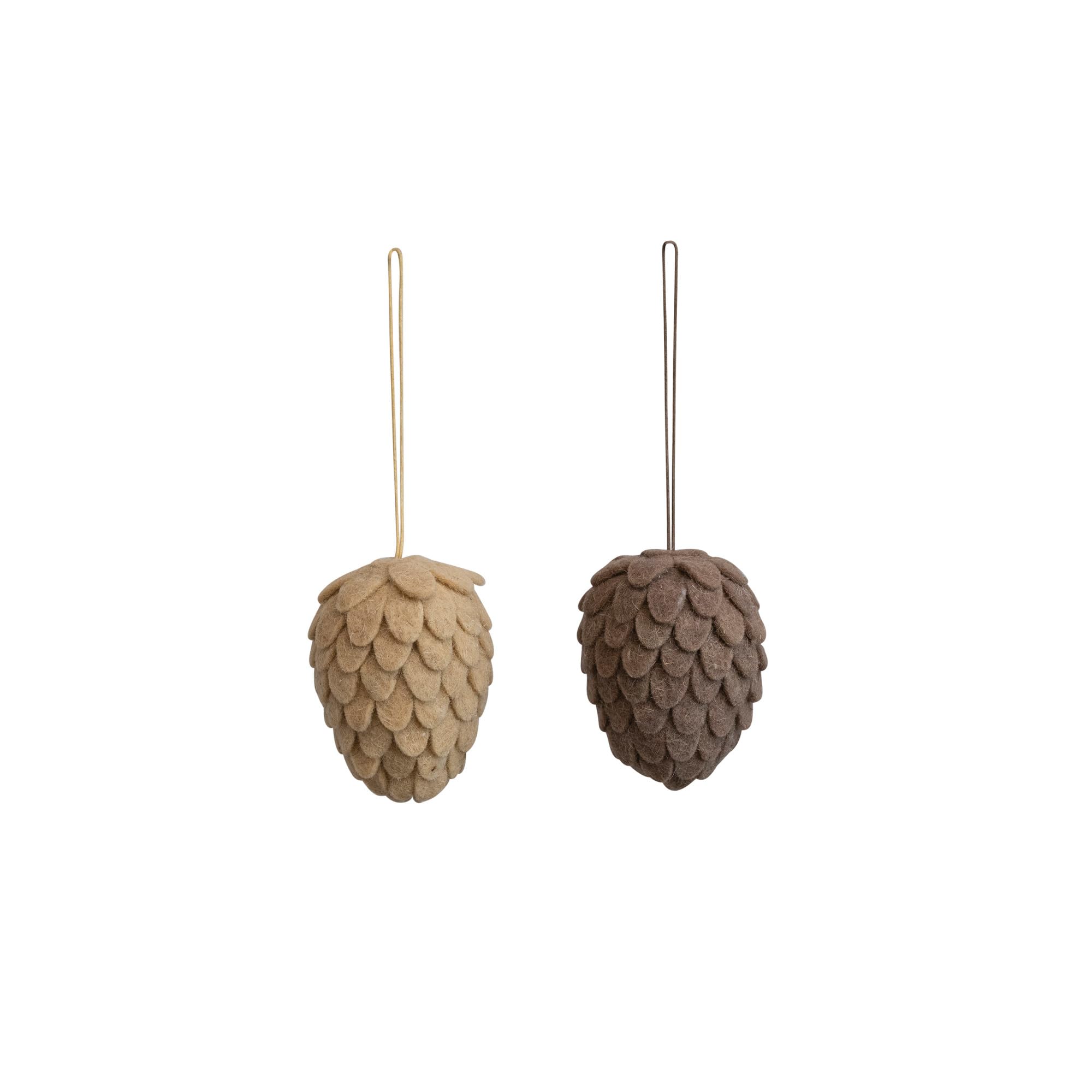 Creative Co-Op Wool Felt Pinecone Ornament, Set of 2 Colors