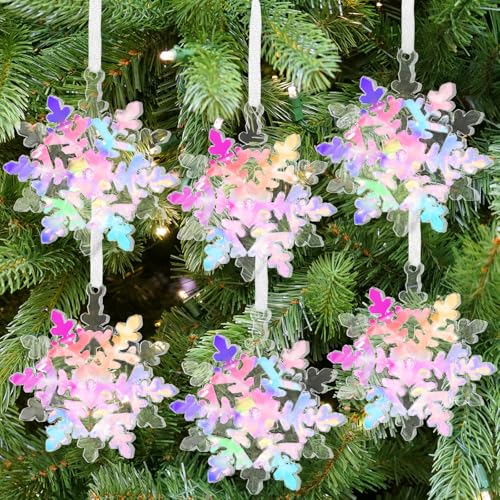 Gerrii GERRII-GRY-3567 6 Pcs Large 3D Crystal Christmas Snowflakes Ornaments Acrylic Iridescent Snowflake Hanging Ornaments Double Layer Holographic Xmas Tree Ornament Gifts cover