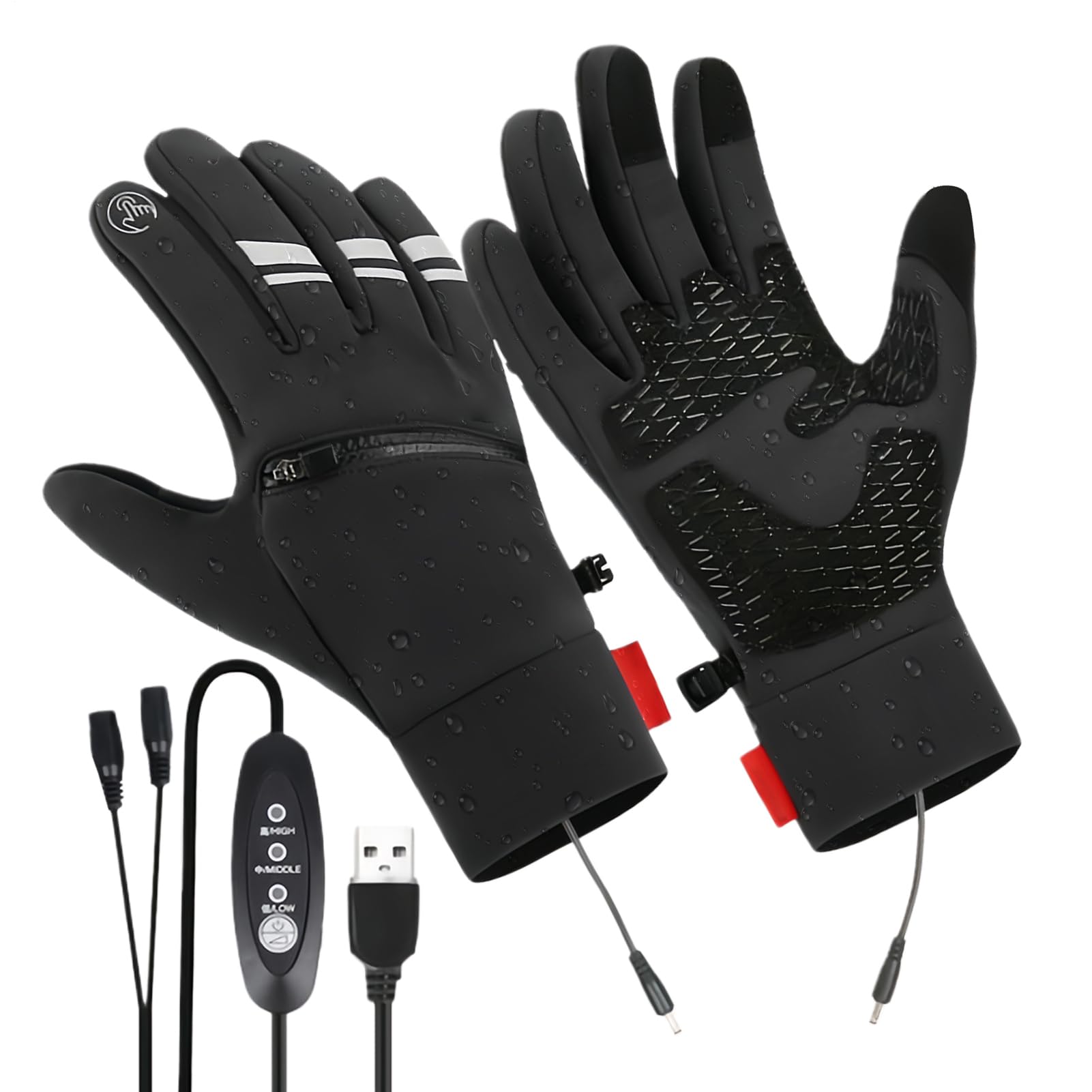 Guantes calefactables mujer USB para moto y esquí con tres niveles térmicos 8