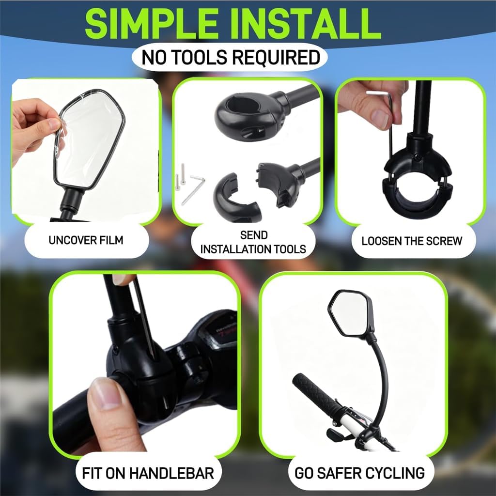 Bike Mirror, 360° Adjustable Handlebar Rearview Mirror, HD Acrylic Convex Wide Angle Bicycle Mirror, Safe Cycling Accessory for E-Bike, Scooter, Mountain Bike (2pack)