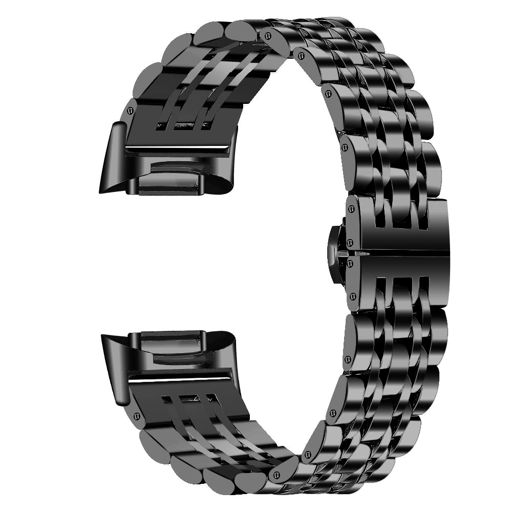 Gimuk Straps Compatible with Fitbit Charge 6/5 for Women Men, Metal Stainless Steel Replacement Watch Band Business Wristband Bracelet (Black)