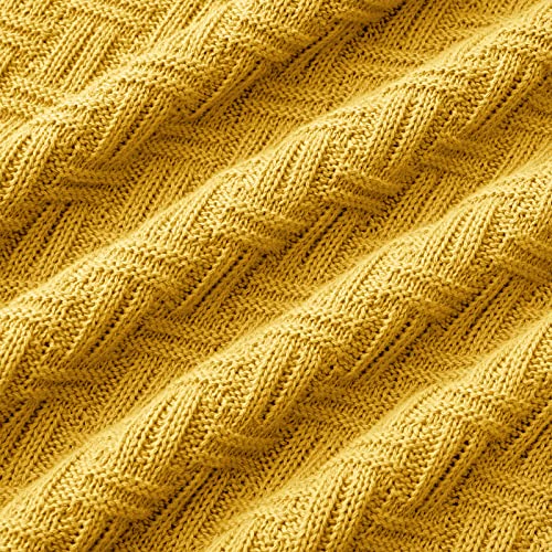 Image of TREELY 100% Cotton Knitted Throw Blanket 50 x 60 Inches, Gold Yellow