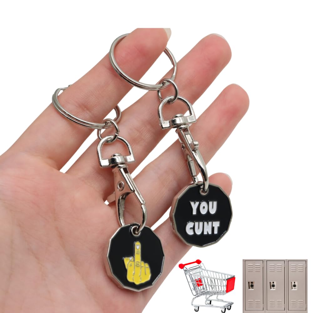 Rude Slogans Co Unisex Black Rude Trolley Coins Twin Pack – Funny Token Keyrings For Shopping Trolleys & Gym Lockers, Durable & Reusable