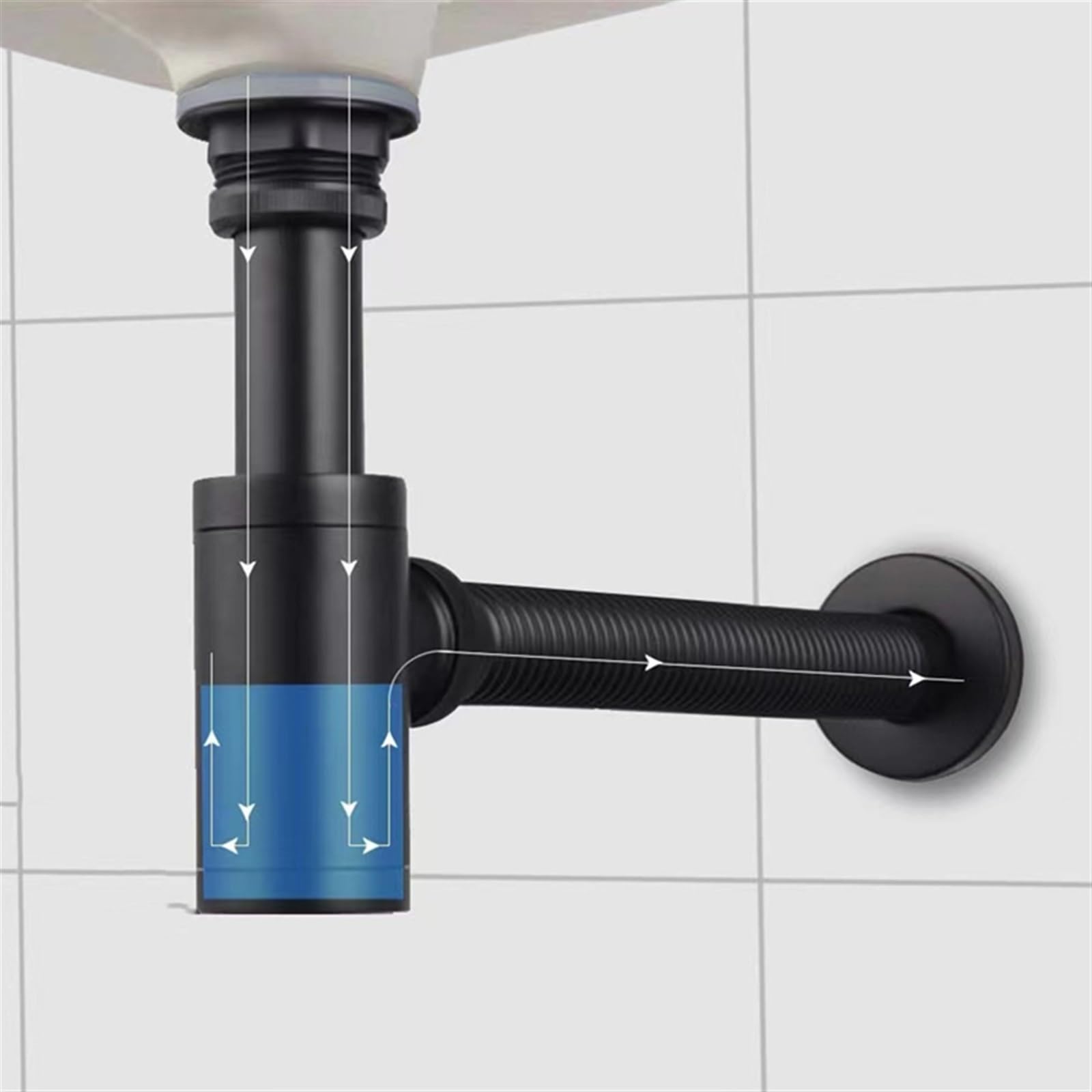 Siphon d'évier de Salle de Bain en Laiton de 30 cm avec Siphon d'évier de Salle de Bain Flexible avec Tuyau de vidange Noir ou chromé. (Color : Chrome with Hole)