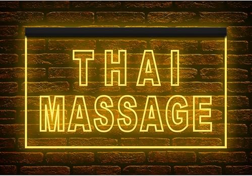 160062 Letrero de neón con luz LED de salón de belleza y masaje tailandés (21.5 x 12 pulgadas, amarillo)