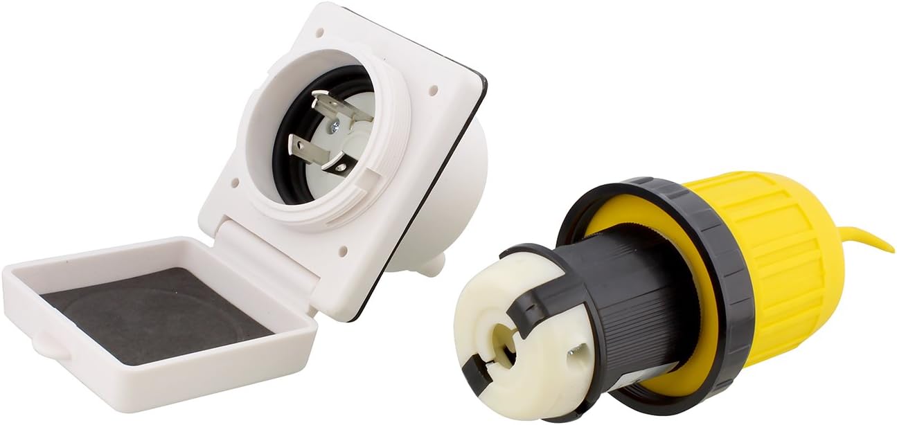 ABN Outdoor Marine Electrical Power Male Inlet Socket Box Kit 30A 125V w/ Connector, Twist Lock Plug Cord Cover, Ring : Automotive