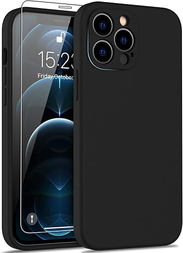 DEENAKIN Funda compatible con iPhone 12 Pro con protector de pantalla, mejora la protección de la cámara, funda protectora de goma de gel de