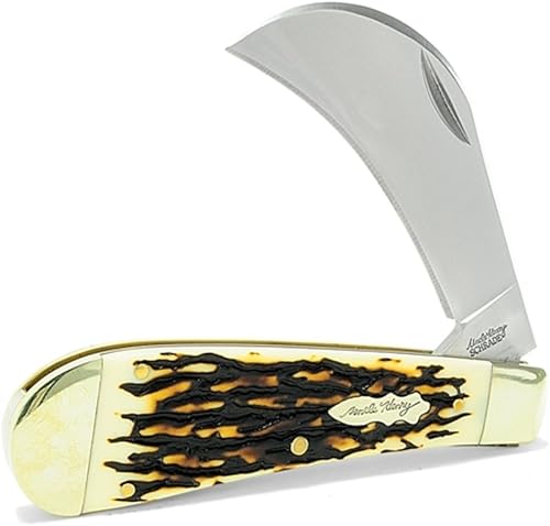 Uncle Henry 16UH Hawkbill - Cuchillo plegable de 7 pulgadas con hoja de espiga de acero inoxidable de alto carbono de 3 pulgadas, mango clásico de