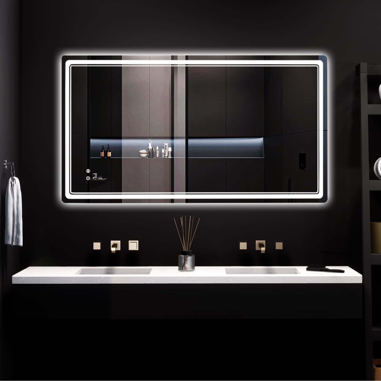 HOMECOOKIN Led Mirror for Bathroom, 27 x 48 Inch Bathroom Vanity Mirror with Lights Adjustable 3 Colors, Anti-Fog Wall Mounted Backlit Mirror Bathroom, Horizontal & Vertical