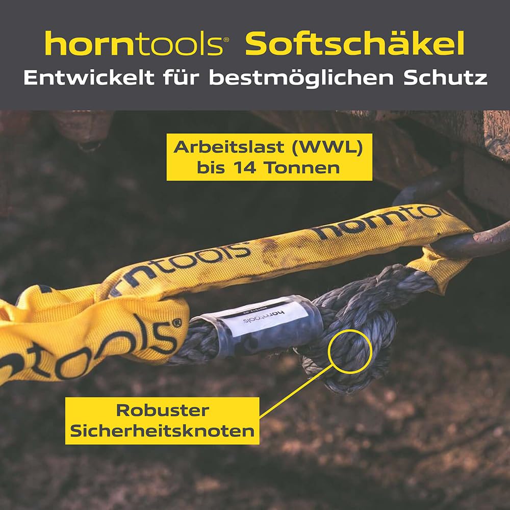 Horntools Softschäkel mit Aufscherschutz, mit robustem Schutzschlauch, Seildurchmesser 12 mm, Recovery Seil, Schäkel, für Offroad, Abschleppseil, leichte Karabiner-Schlinge (14 Tonnen WLL/Nutzlast)