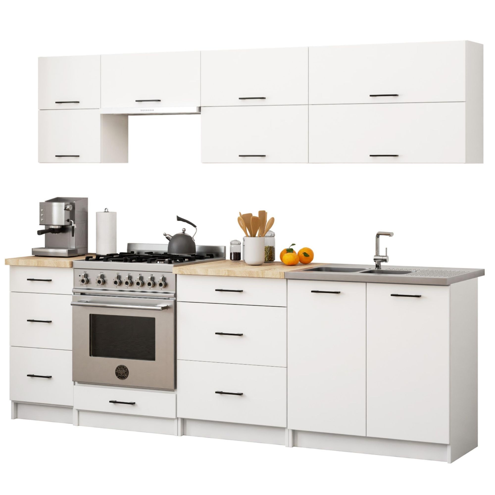 AKORD | KüchenmöbelSet 2.4m G2 | Küche Komplett | Kitchen Cabinet Set | Küchenschränke | Standschränke | Hängeschränke | Schubladen | Untertischschrank | Weiß
