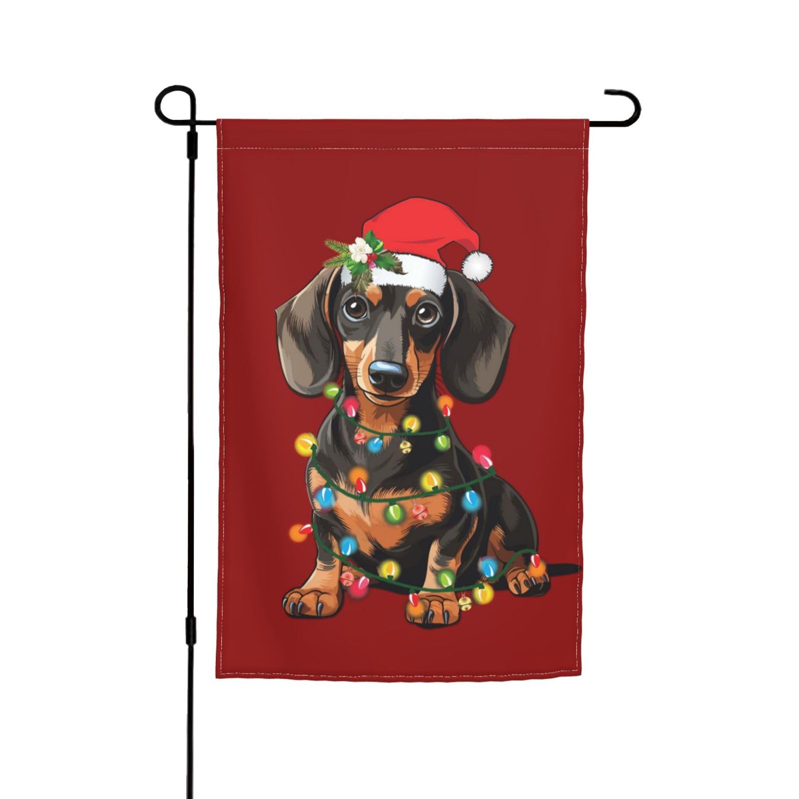 Merry Christmas Dachshund Dog Bright Light Garden Flag 12x18 Inch Double Sided Vertical Decoration Yard Small Flag For Outside Holiday Seasonal Outdoor