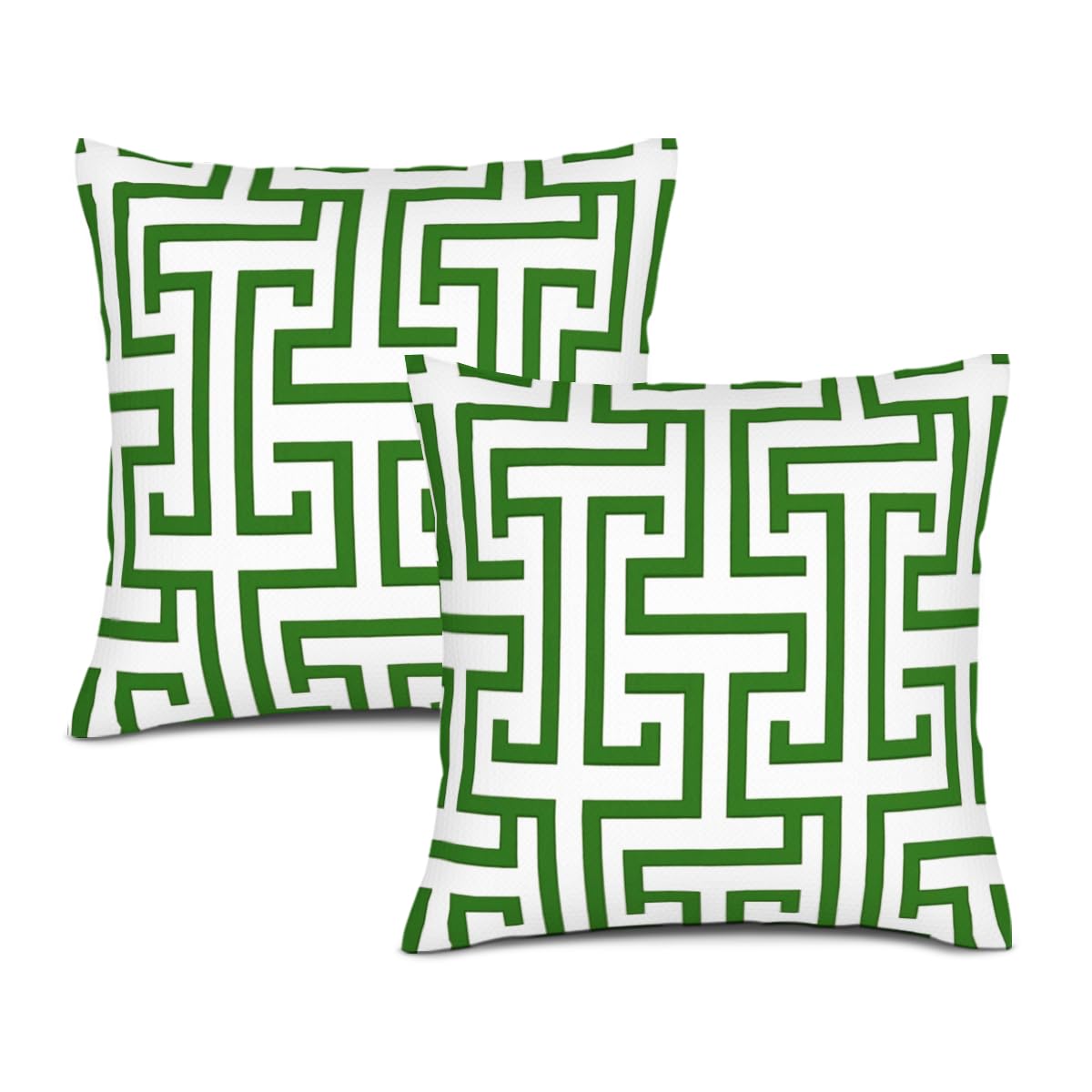 Texsource Green/White Set Of 2 20X20inch Throw Pillow Cover Home Decorative Square Greek Key Boho Cushion Covers Cotton Linen Home Decor Chinoiserie Pillow Cover
