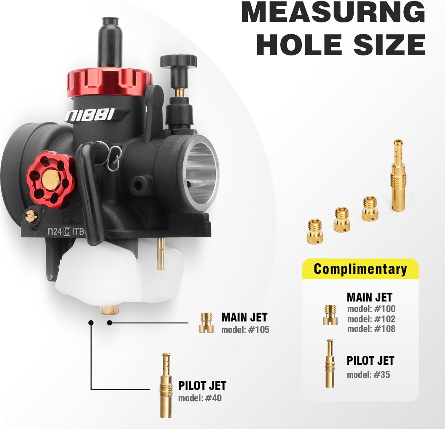 NIBBI Carburetor PE24,24mm Carburetor Performance Kit with Air Filter For Dirt Pit Bike Mini Bike Motorcycle GY6