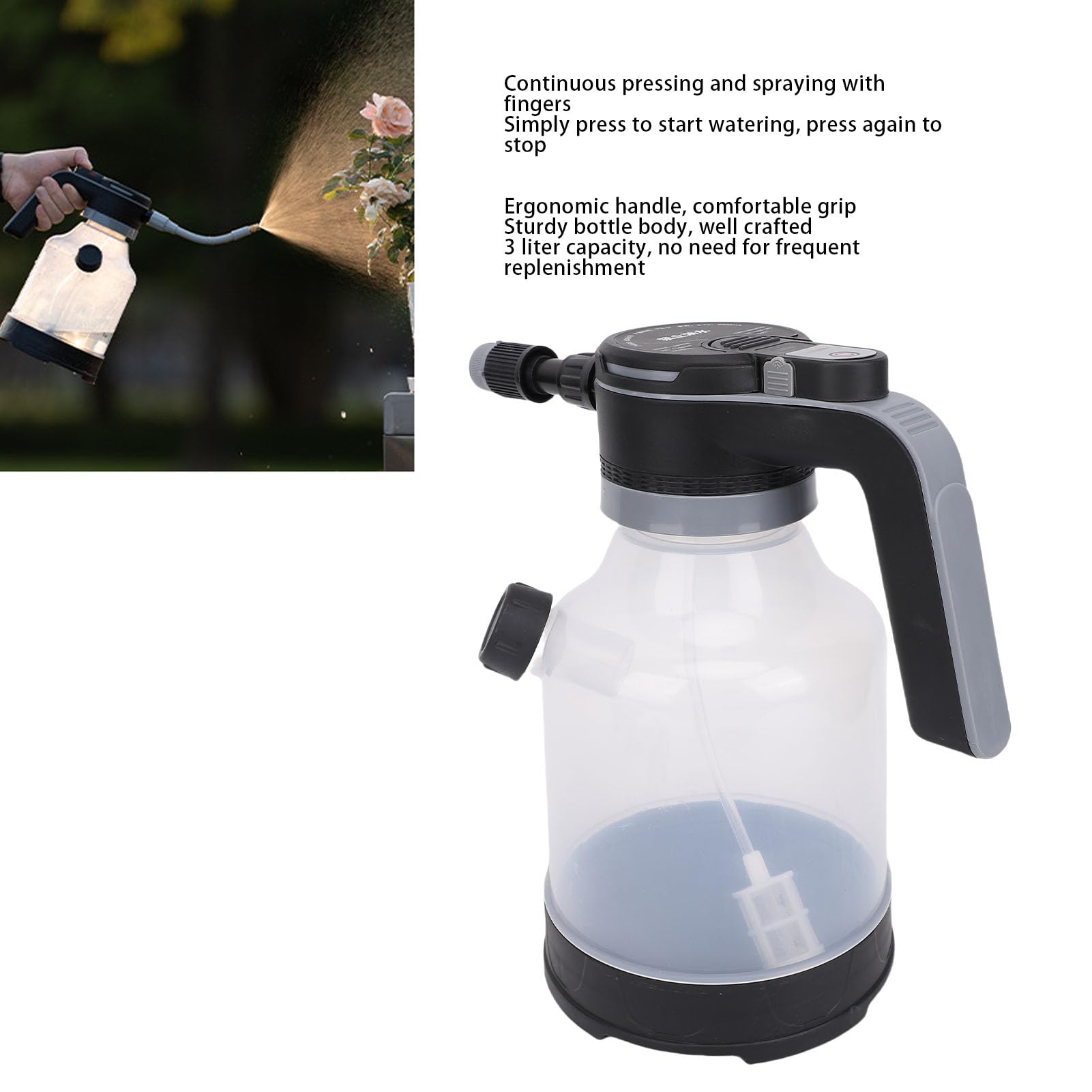 Elektrische Sprühflasche, 3 l, wiederaufladbare, batteriebetriebene Pflanzenflasche mit Verstellbarer Düse für den Innen- und Außenbereich