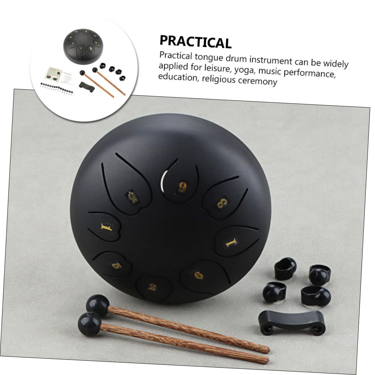 Milisten Instrumento Etéreo de Lengüeta Negro, Instrumento de Percusión de Mano, Metal y Madera, Sonido Nítido, Adecuado para Yoga y Música