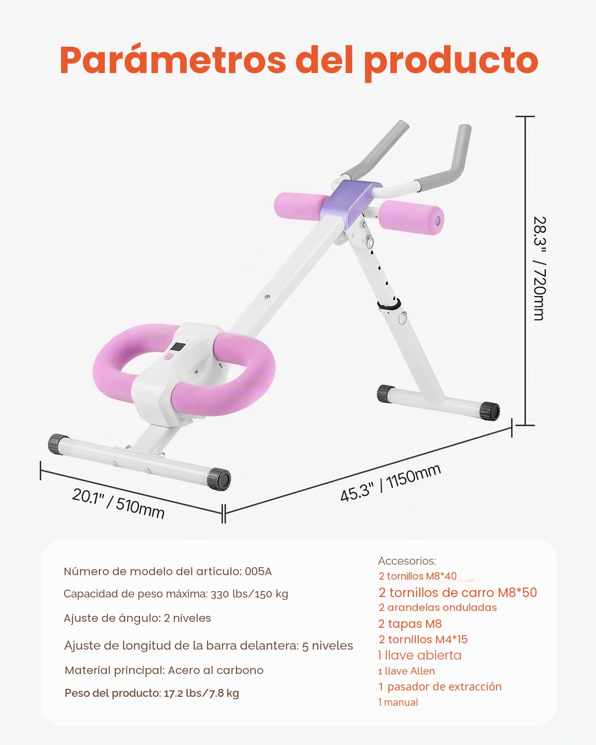 VEVOR Máquina de Ejercicios Abdominales Equipo de Entrenamiento Abdominal para Gimnasio en Casa Capacidad de Peso de 150 kg Máquina de Ejercicios Abdominales para Entrenamiento de Fuerza Ajustable