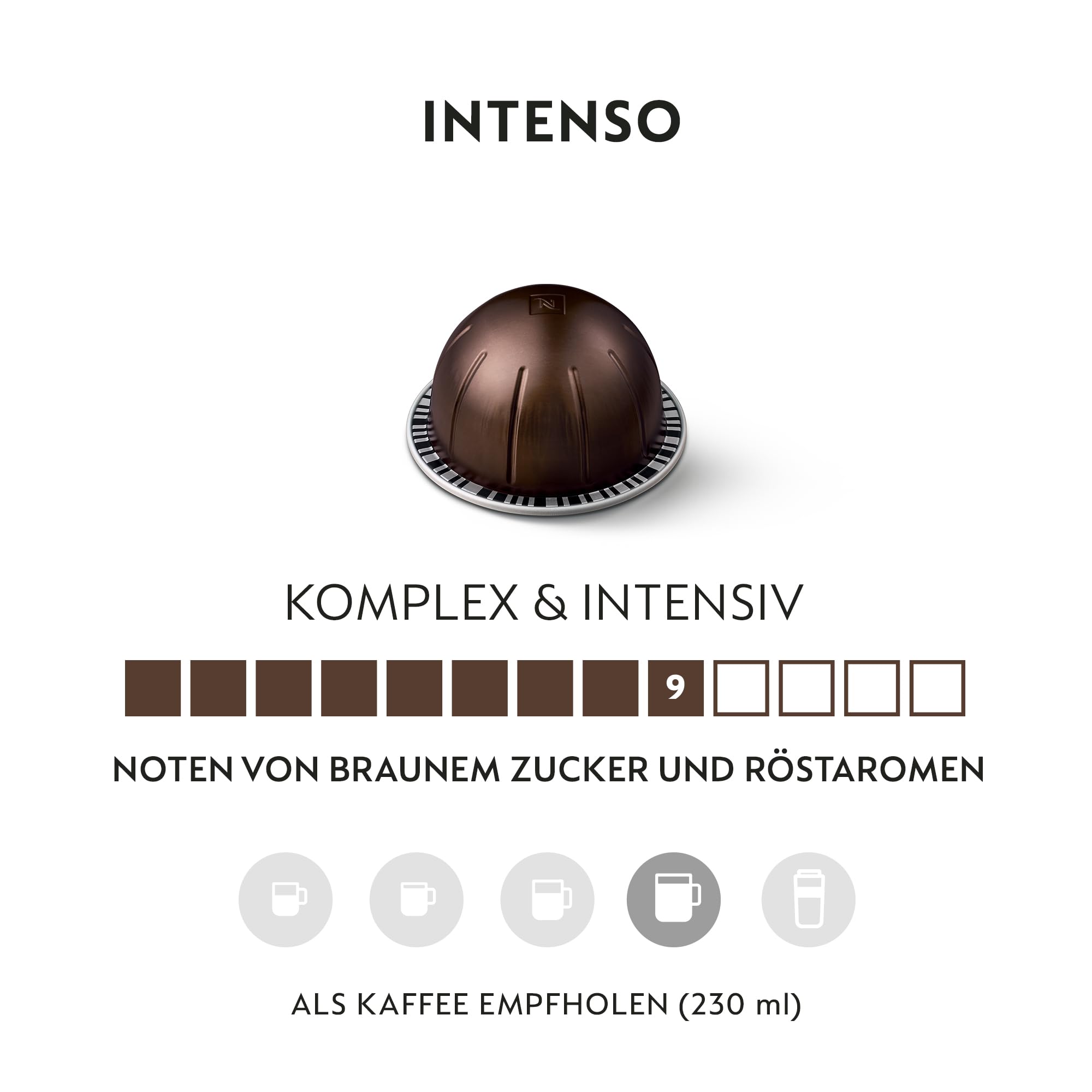 NESPRESSO VERTUO Intenso 100 Kaffeekapseln | Arabica & Robusta Kaffee, Dunkle Röstung, Intensität 9, Ideal für große Kaffeetasse