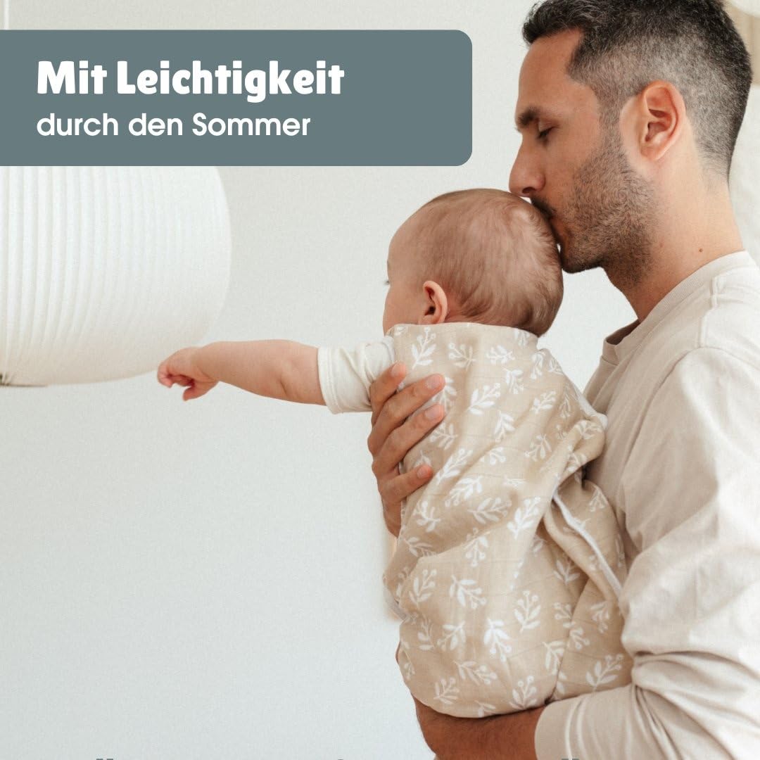 emma & noah Baby Schlafsack 0.5 TOG, Musselin Schlafsack für den Sommer, 100% Bio-Baumwolle, OEKO-TEX Zertifiziert, Atmungsaktiv und Leicht, Strampelsack für Neugeborene