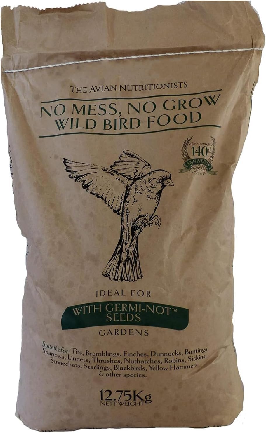 No Mess No Grow Wild Bird Seed Mix 12.75kg – Clean, Husk-Free All-Season Bird Food for Garden Feeders | Suitable for Small Wild Birds