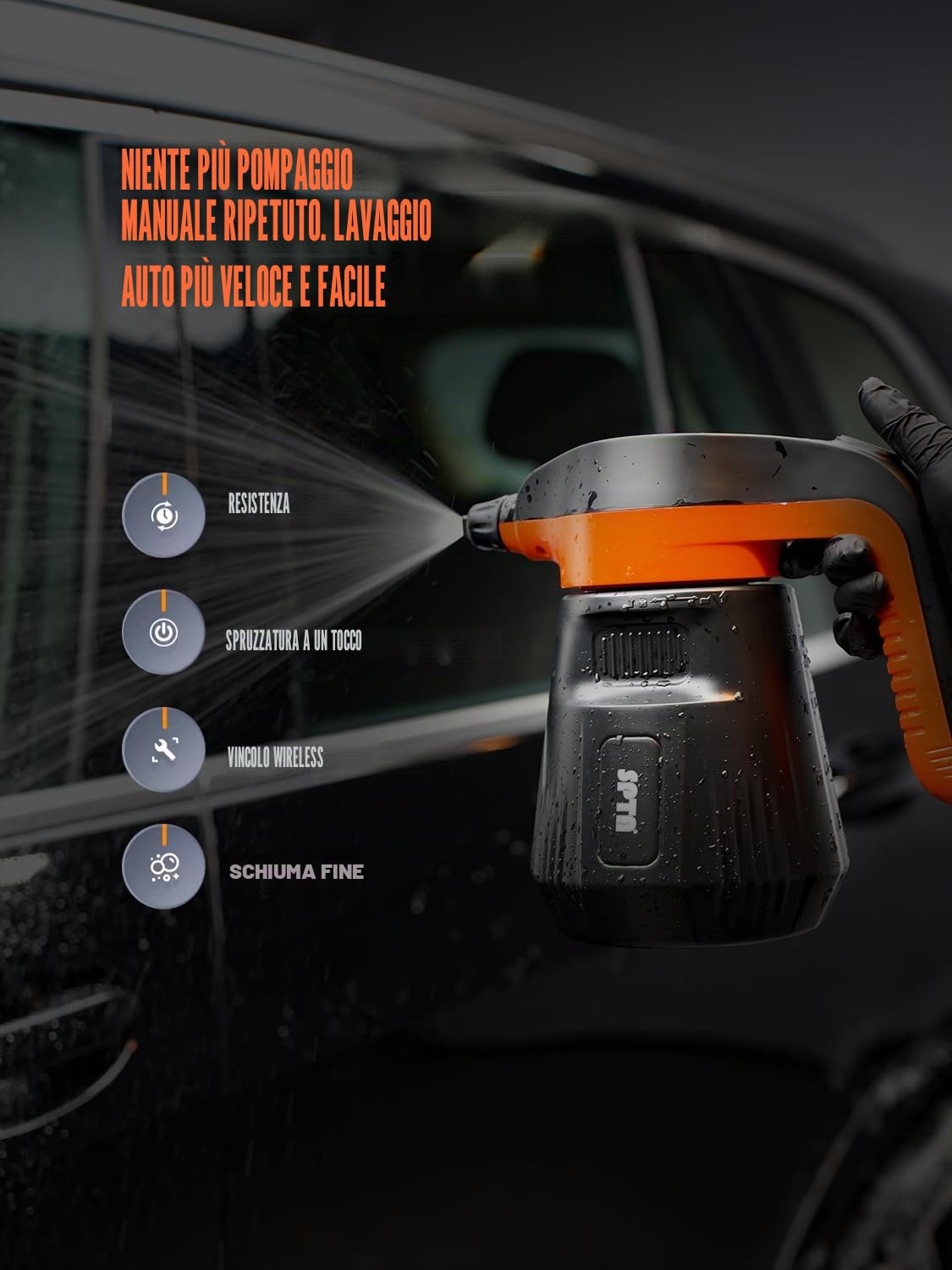 SPTA Spruzzatore di schiuma a pressione, 2,25 l/8 oz elettrico pressurizzato spruzzatore di schiuma per auto, spruzzatore a pompa senza fili, schiuma idropulitrice per lavaggio auto con shampoo per