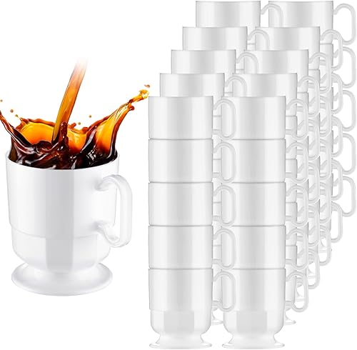 Dandat 50 tazas de café de plástico duro, taza de té con asa, taza de café desechable de 8 onzas, taza de café reutilizable a granel para fiesta de