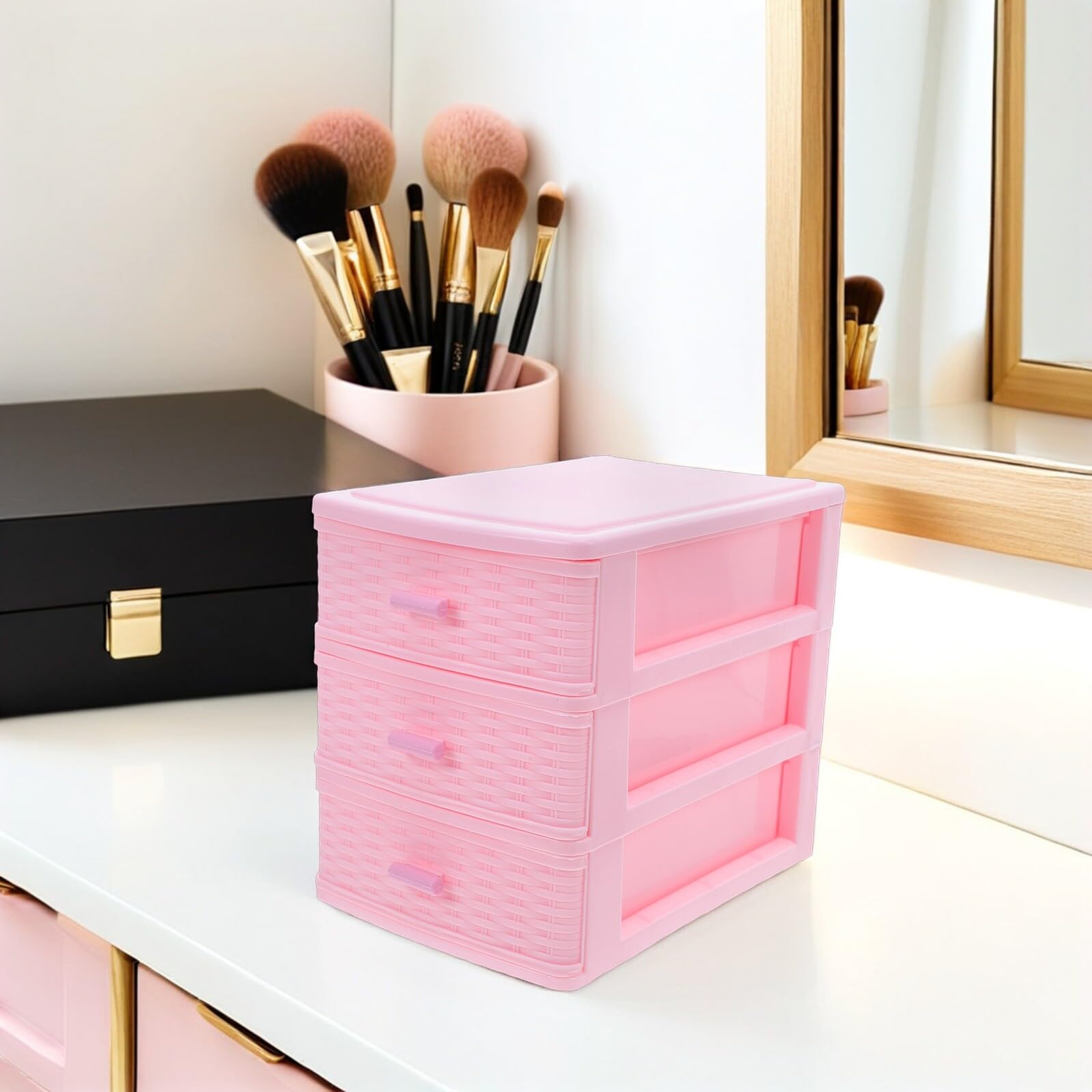 Homoyoyo Cassettiera da Scrivania Mini in Plastica Rosa a Cassetti | Organizzazione a Strati, Scomparti Interni Separati, per Cancelleria e Cosmetici in Dormitorio o Aula