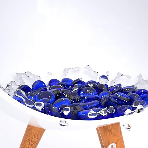 Miniatura 4 de GRISUN Cuentas de vidrio de fuego azul cobalto de 12 pulgada para hoguera, vidrio redondo reflectante de 10 libras, decorativo para chimenea natural