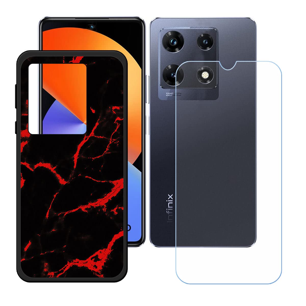 FZZSZS Case for Infinix Note 30 Pro + Tempered Glass Screen Protector Protective Film,Soft Gel Black Case Shell TPU Silicone Protection Phone Cover