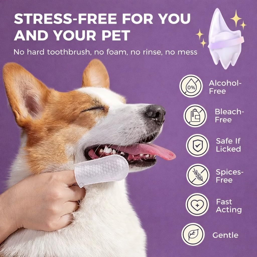 TRYV 50pcs Pet Teeth Cleaning Finger Wipes | Dog Cat Dental Cleaning Pads | Plaque Tartar Remover | Finger Toothbrush Wipes for Fresh Breath & Healthy Gums 3