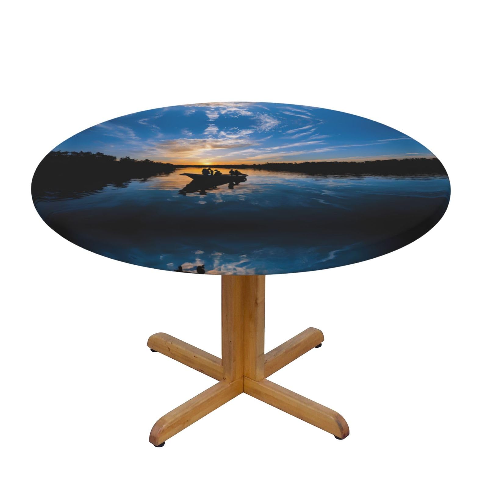 ESNAIUVCD Fishing Scenic print Waterproof Round Tablecloth,Outdoor Table Cloth with Elastic Edged, Elastic Tablecloth Wipeable, Garden Table Cloth Suitable for sizes 90cm-140cm