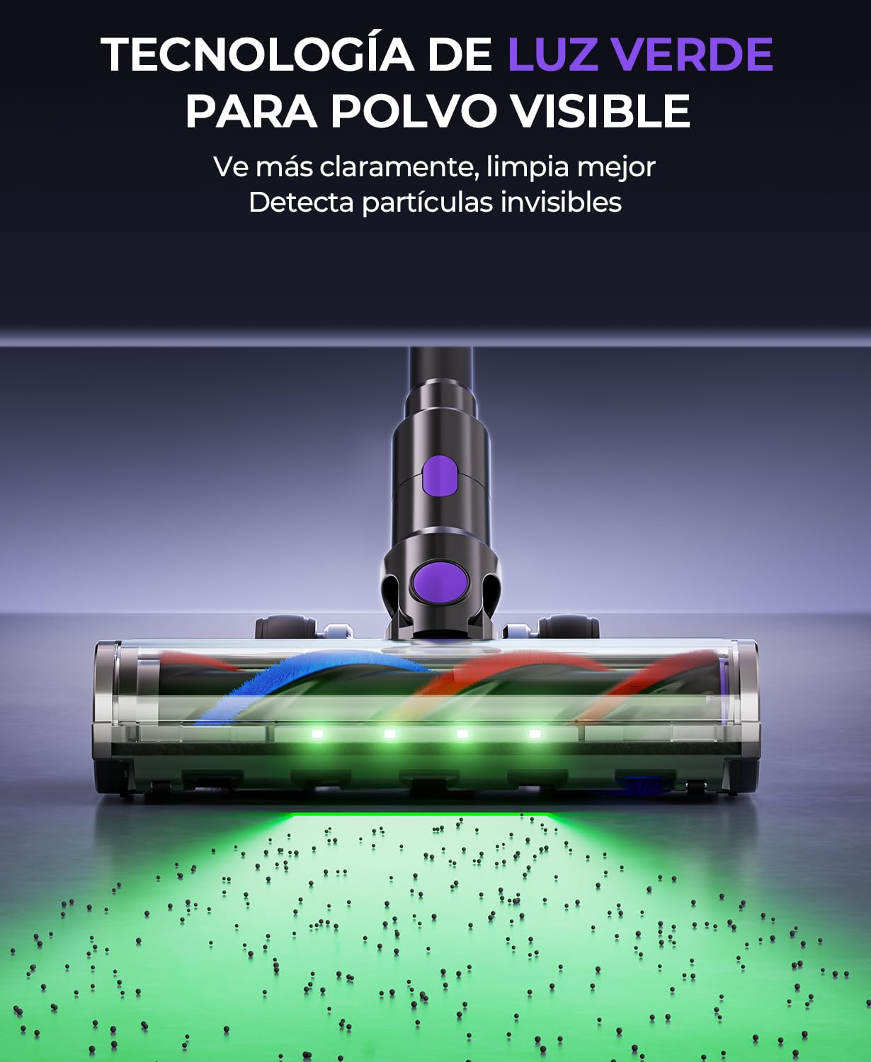 Aspiradora Sin Cable Potente, 55KPA/580W/70Min Escoba Eléctrica sin Cable con Pantalla Inteligente y Anti-enredos, luz LED Verde, Aspirador Sin Cable Potente para Suelos/Alfombras/Pelo de Mascotas