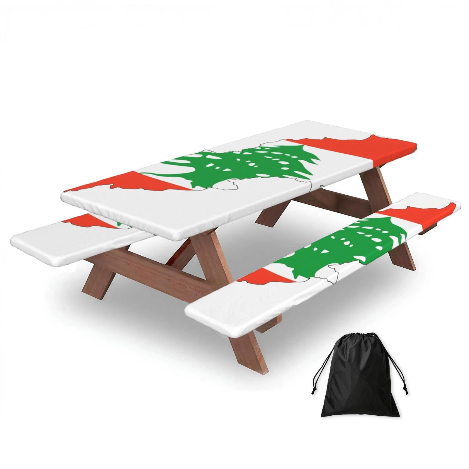 Zyjhyy Black Lebanon Flag Map Print 3 Pack Wipeable Picnic Bench Cover And Table Cover Lightweight Table Cloth For Camping Outdoor
