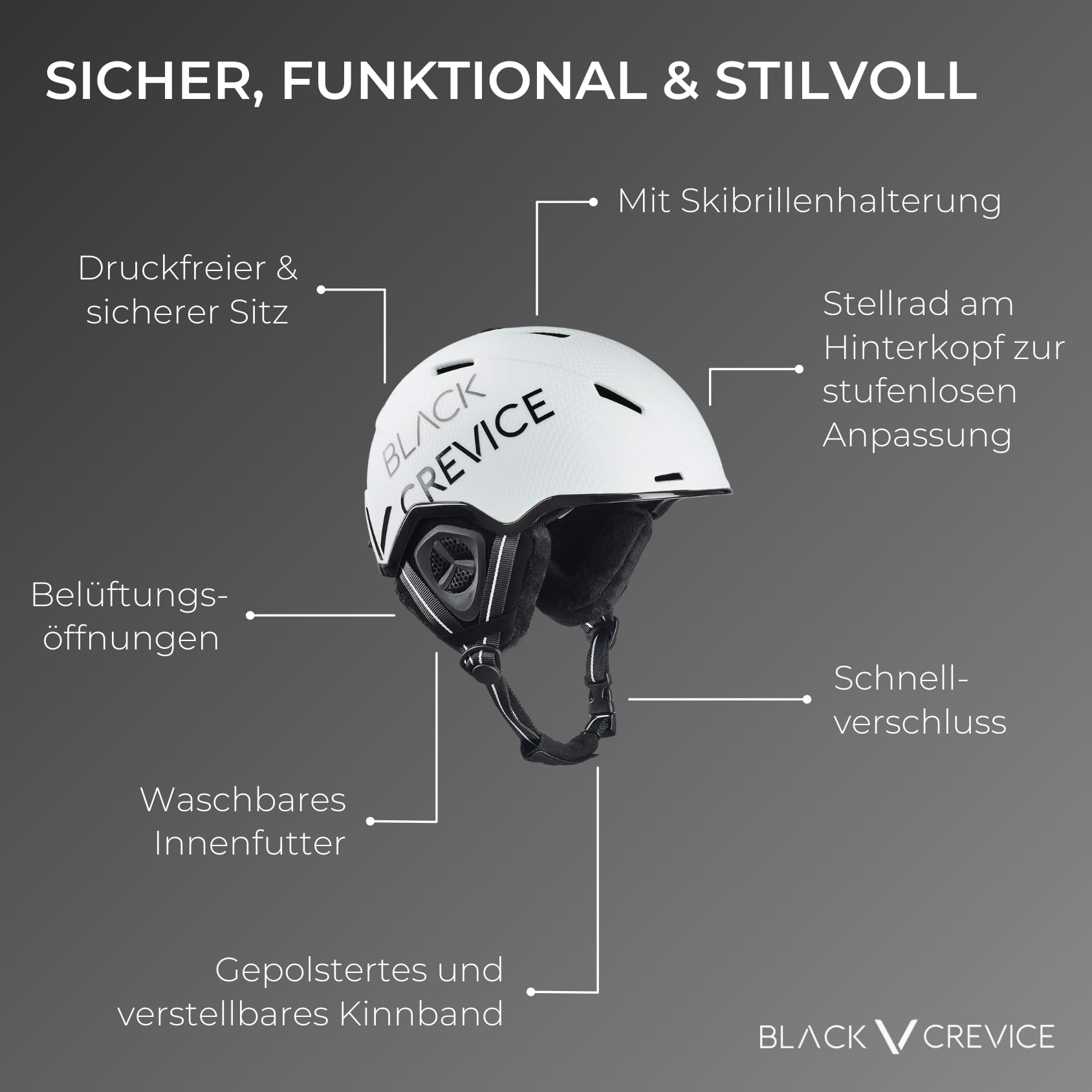 BLACK CREVICE Skihelm Vail I Stoßfester Skihelm in sportlichem Design I Skihelm Herren & Damen I Snowboard-Helm I Atmungsaktiver Ski-Helm I Größenverstellbar